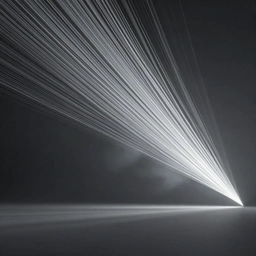 Silver light filaments converge into a soft white bloom in dark graphite haze.